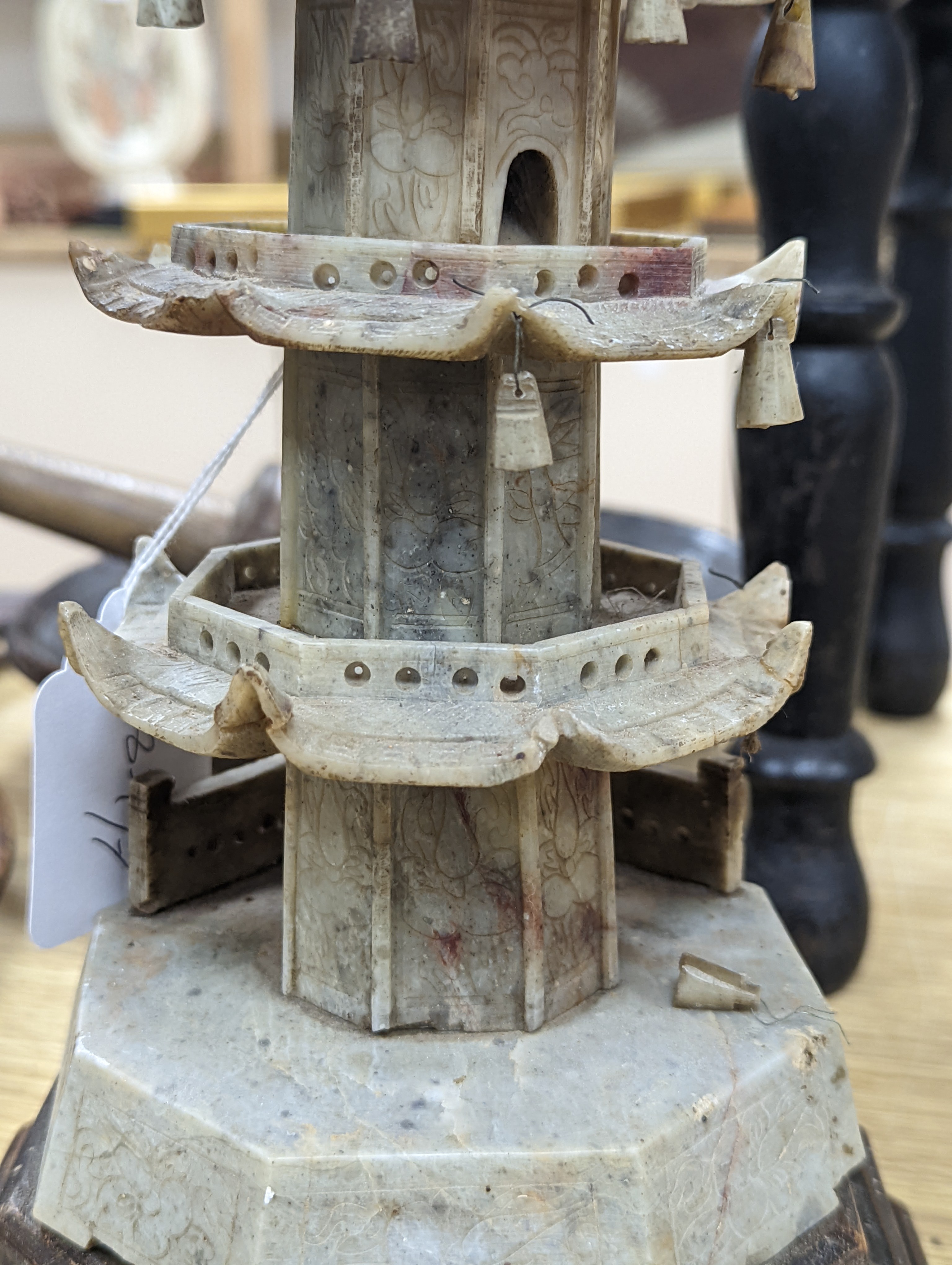 A Chinese soapstone model of a pagoda, early 20th century, 42cm
